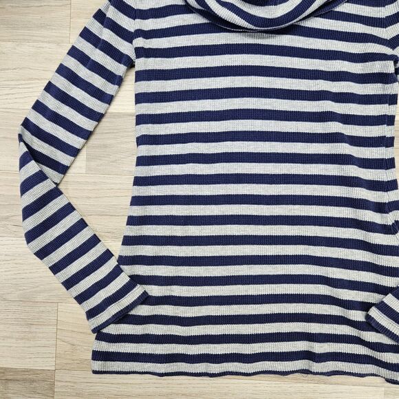Chip And Pepper Anthropologie Womens Blue Gray Stripe Waffle Cowl Neck... - Picture 4 of 9